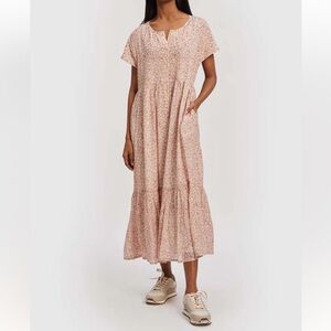 Reistor Midi Tiered Shirt Dress in Coral Rush